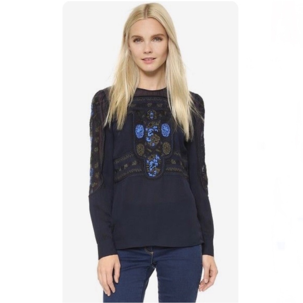 Veronica Beard Tobie Embroidered Blouse